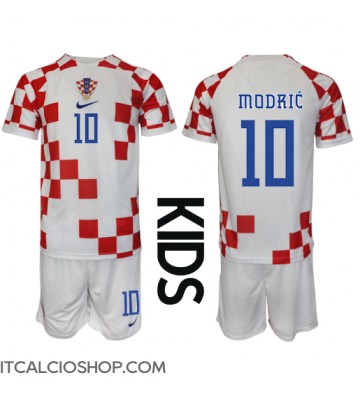 Croazia Luka Modric #10 Prima Maglia Bambino Mondiali 2022 Manica Corta (+ Pantaloni corti)
